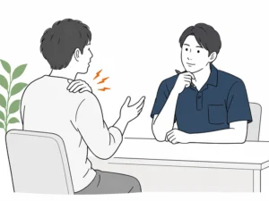 交通事故後の身体の状態を確認している様子